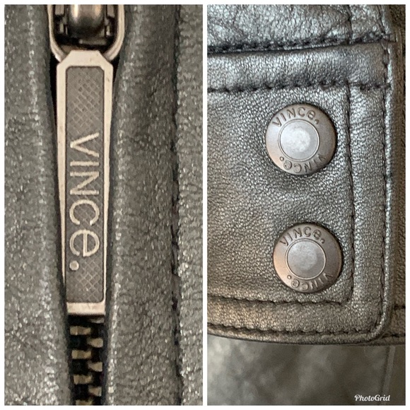 Vince Metallic Gray Genuine Leather Moto Jacket - Picture 6 of 8